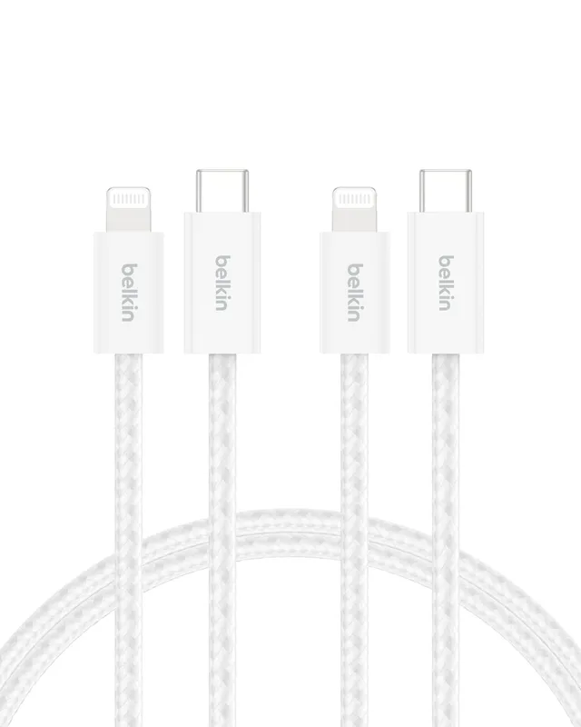 belkin-boostcharge-pack-de-2-c-bles-usb-c-vers-lightning-1-5-m-tress-s-blanc image 1