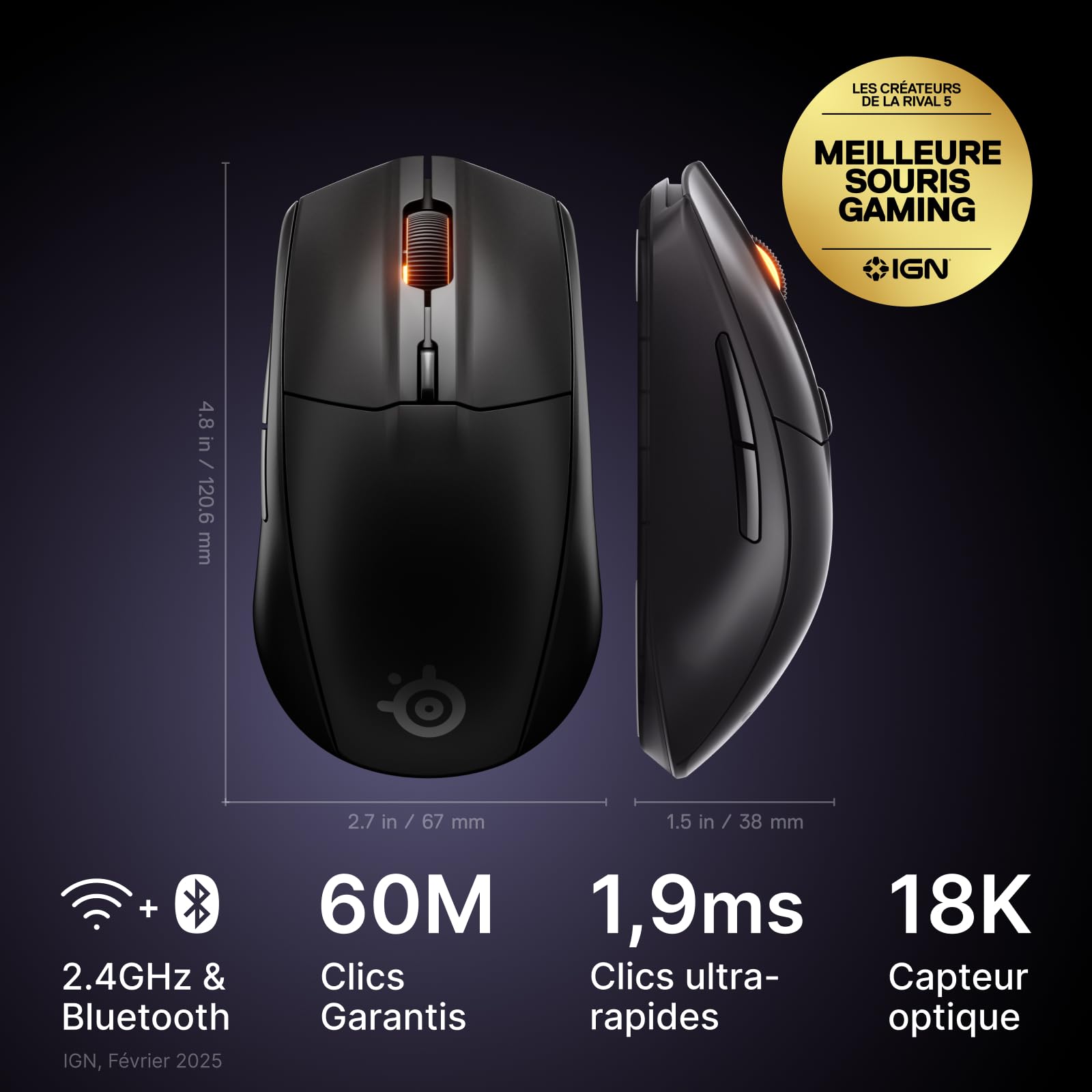 steelseries-rival-3-wireless-gen-2-noir-souris-gaming-sans-fil-18000-dpi image 2