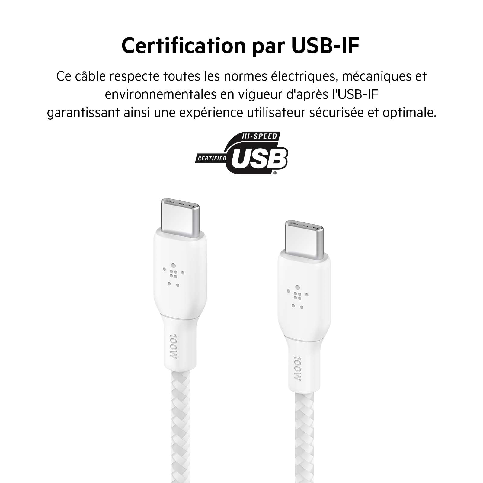 belkin-c-ble-usb-c-vers-usb-c-100-w-tress-nylon-3-m-blanc image 6