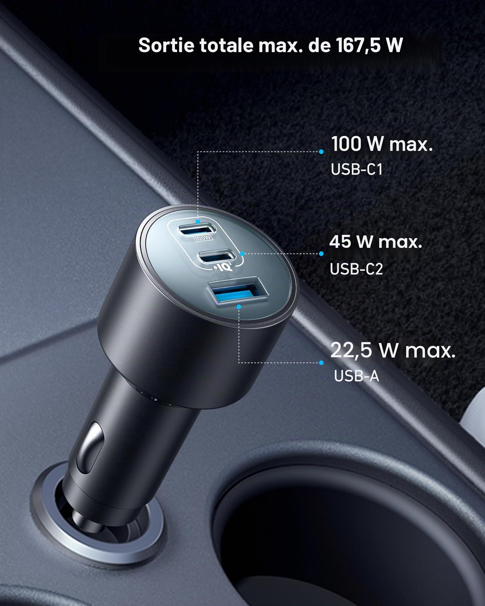 anker-powerport-chargeur-allume-cigare-usb-c-167-5w-max-3-ports-ultra-compact image 2
