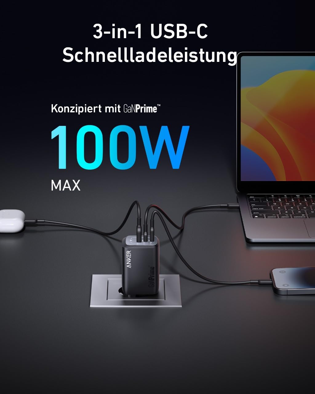 anker-prime-chargeur-usb-c-100-w-gan-3-ports-pliable image 2