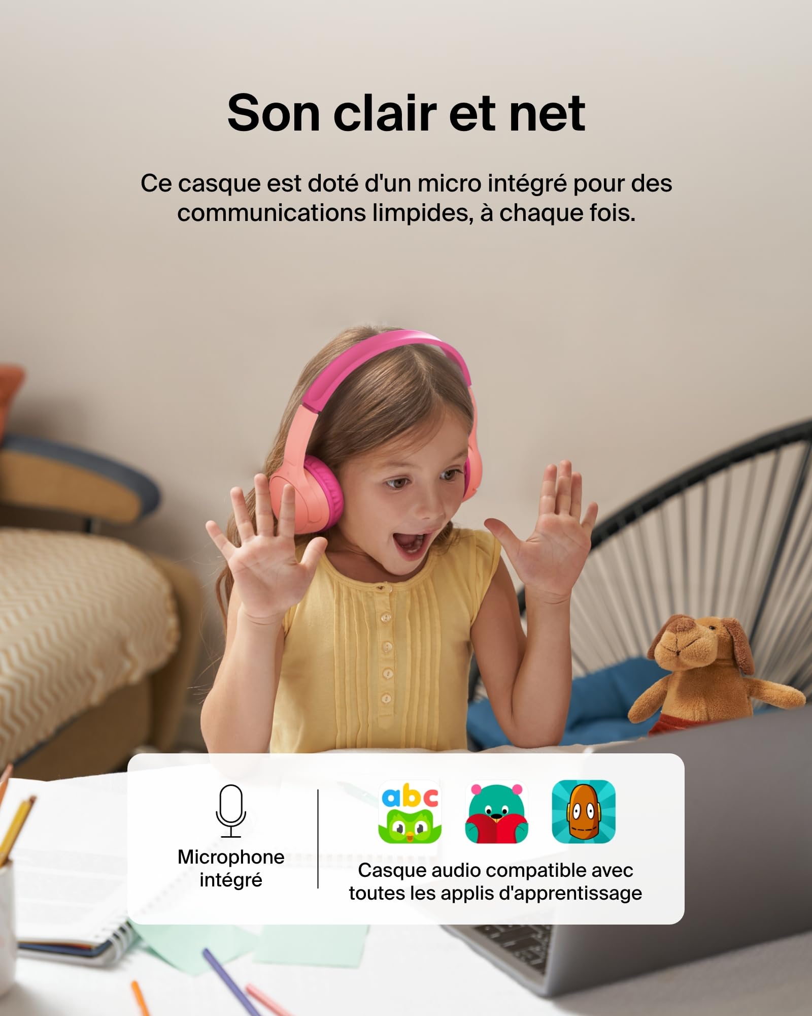 belkin-soundform-mini-casque-enfant-bluetooth-30h-circum-aural-rose image 6