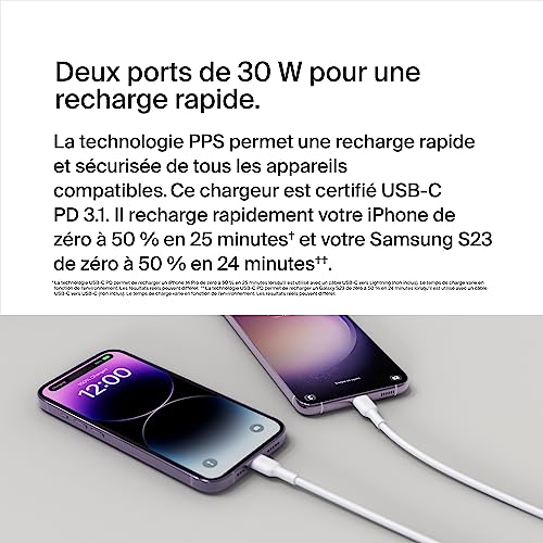 belkin-boostcharge-chargeur-secteur-2x-usb-c-60-w-pps-c-bles-usb-c-et-lightning image 8