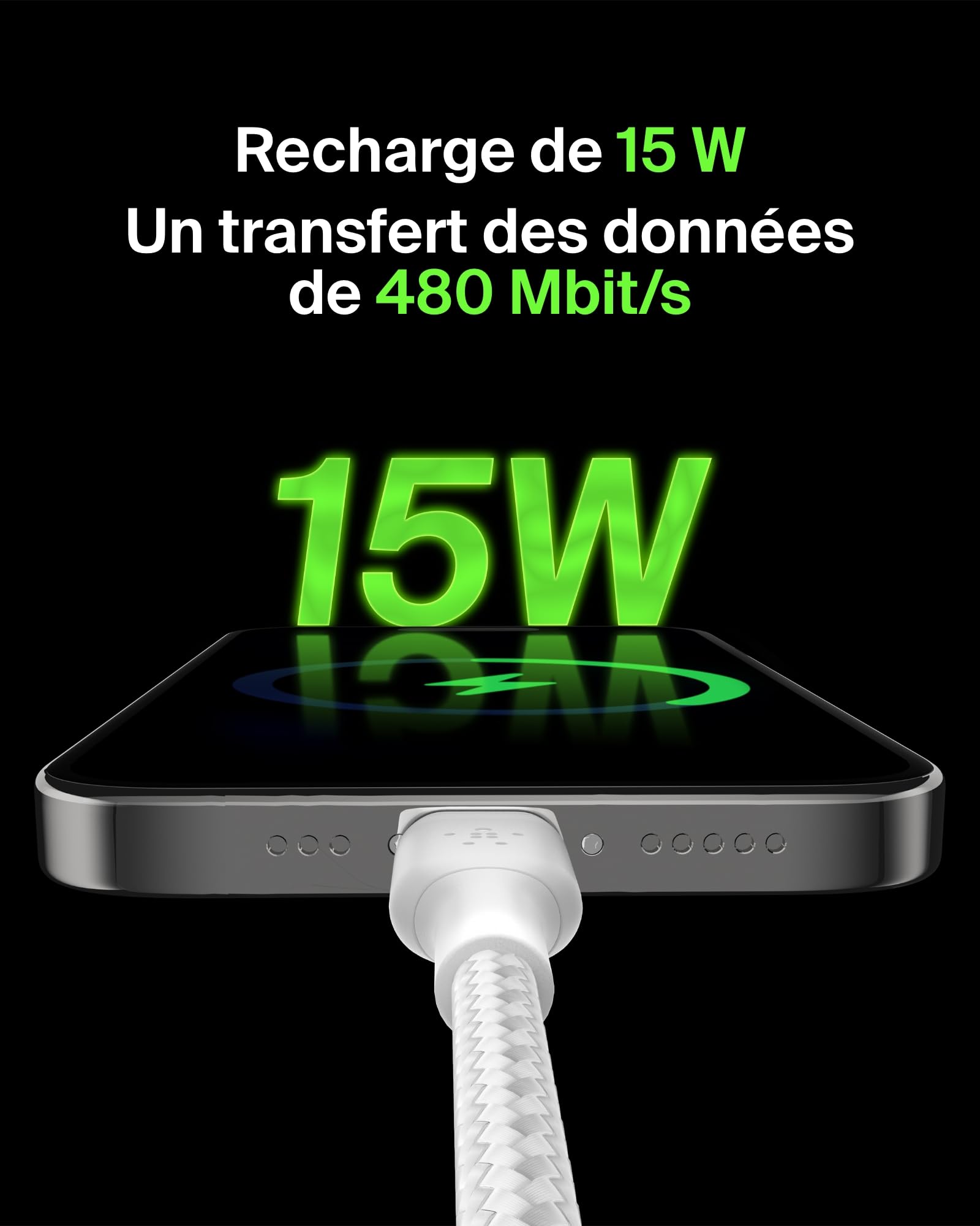 belkin-boostcharge-c-ble-usb-a-vers-usb-c-tress-nylon-3-m-blanc image 2