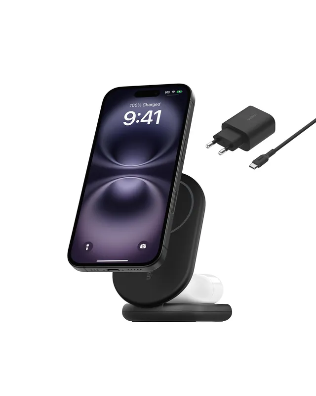 belkin-boostcharge-socle-de-recharge-2-en-1-pliable-qi2-15w-magsafe-iphone-airpo image 1