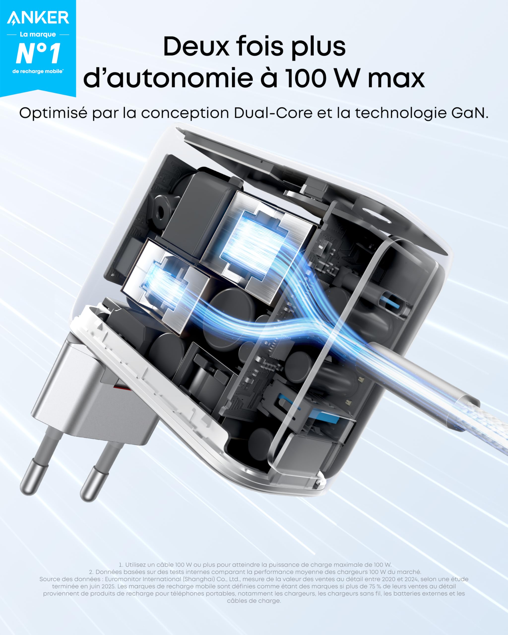 anker-chargeur-usb-c-100w-3-ports-gan-avec-cran-intelligent-tactile image 2