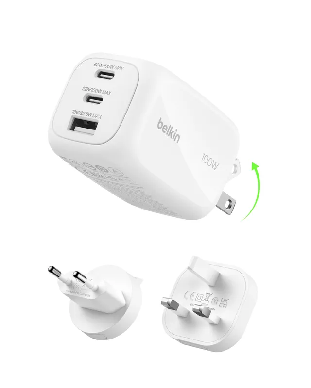 belkin-chargeur-secteur-gan-100w-3-ports-2x-usb-c-usb-a image 1