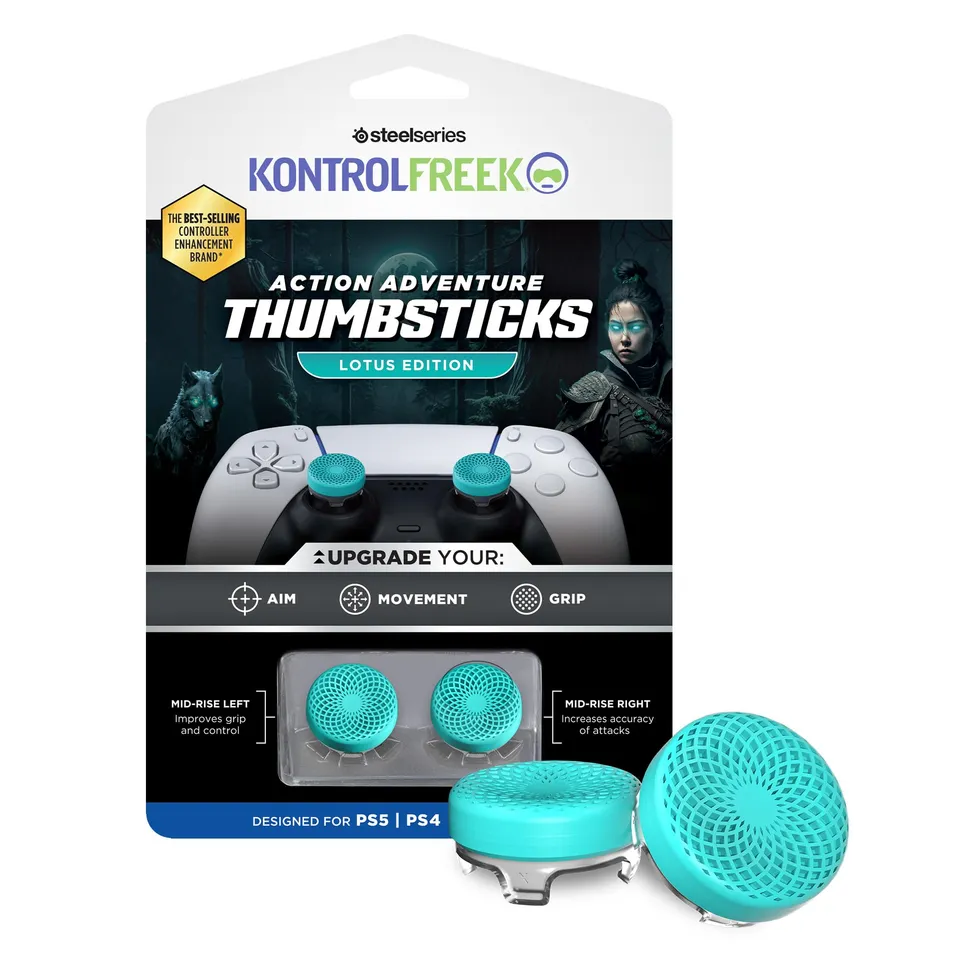 kontrolfreek-lotus-grips-turquoise-2-rehausseurs-joystick-mid-rise-ps5-ps4 image 1