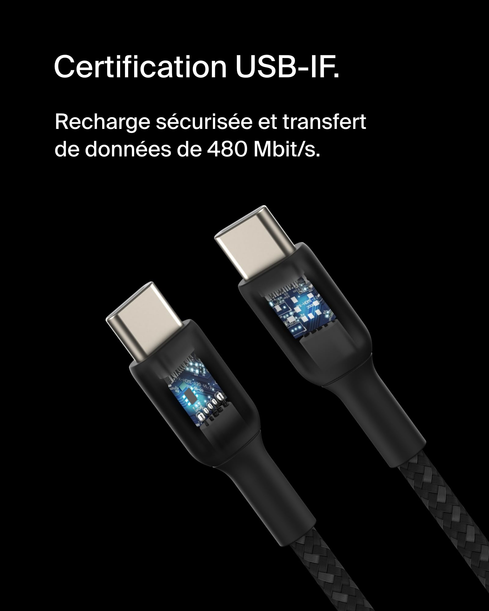 belkin-boostcharge-c-ble-usb-c-vers-usb-c-15-cm-60w-tress-noir image 3
