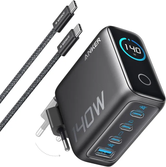 anker-chargeur-usb-c-140w-4-ports-gan-avec-cran-tactile-s-rie-zolo image 1