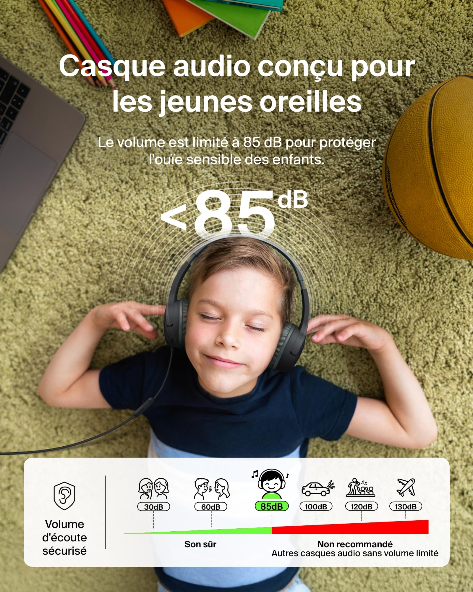 belkin-soundform-mini-casque-enfant-filaire-usb-c-jack-3-5-mm-noir-85-db image 2