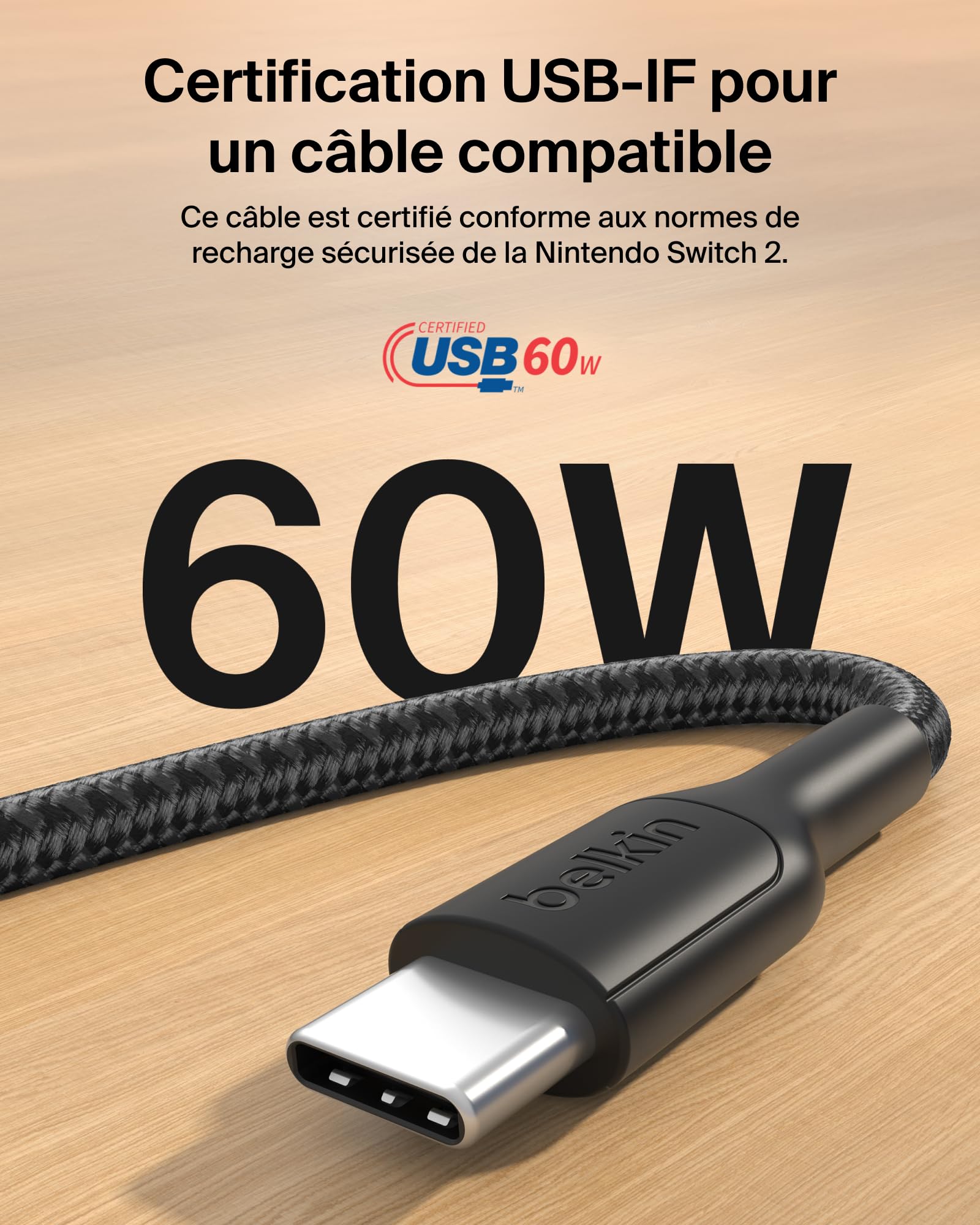 belkin-gaming-c-ble-usb-c-vers-usb-c-60w-2-m-tress-noir image 5