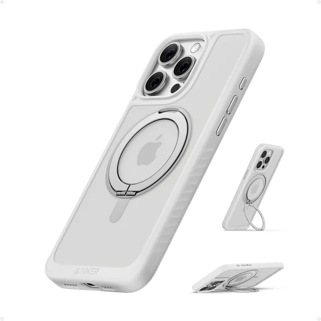 anker-maggo-coque-magn-tique-iphone-15-pro-max-avec-anneau-360-et-b-quille-blanc image 1