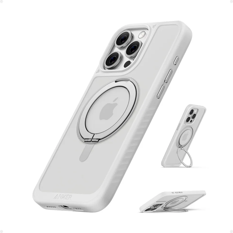 anker-maggo-coque-magn-tique-iphone-15-pro-max-avec-anneau-360-et-b-quille-blanc image 1