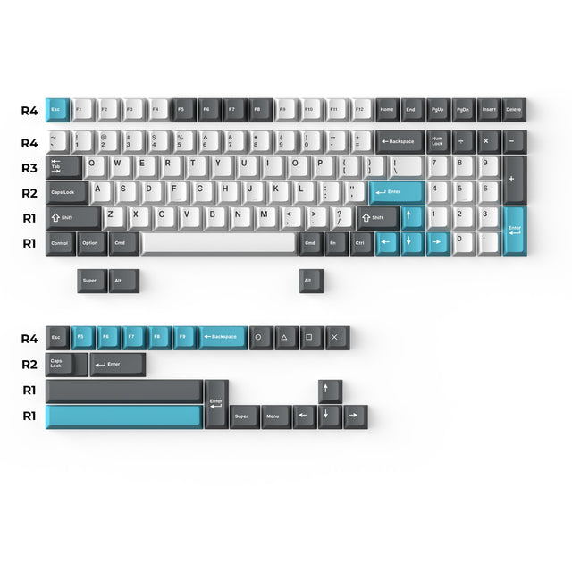 keychron-cherry-profile-double-shot-pbt-full-set-keycaps-gris-blanc-bleu image 2