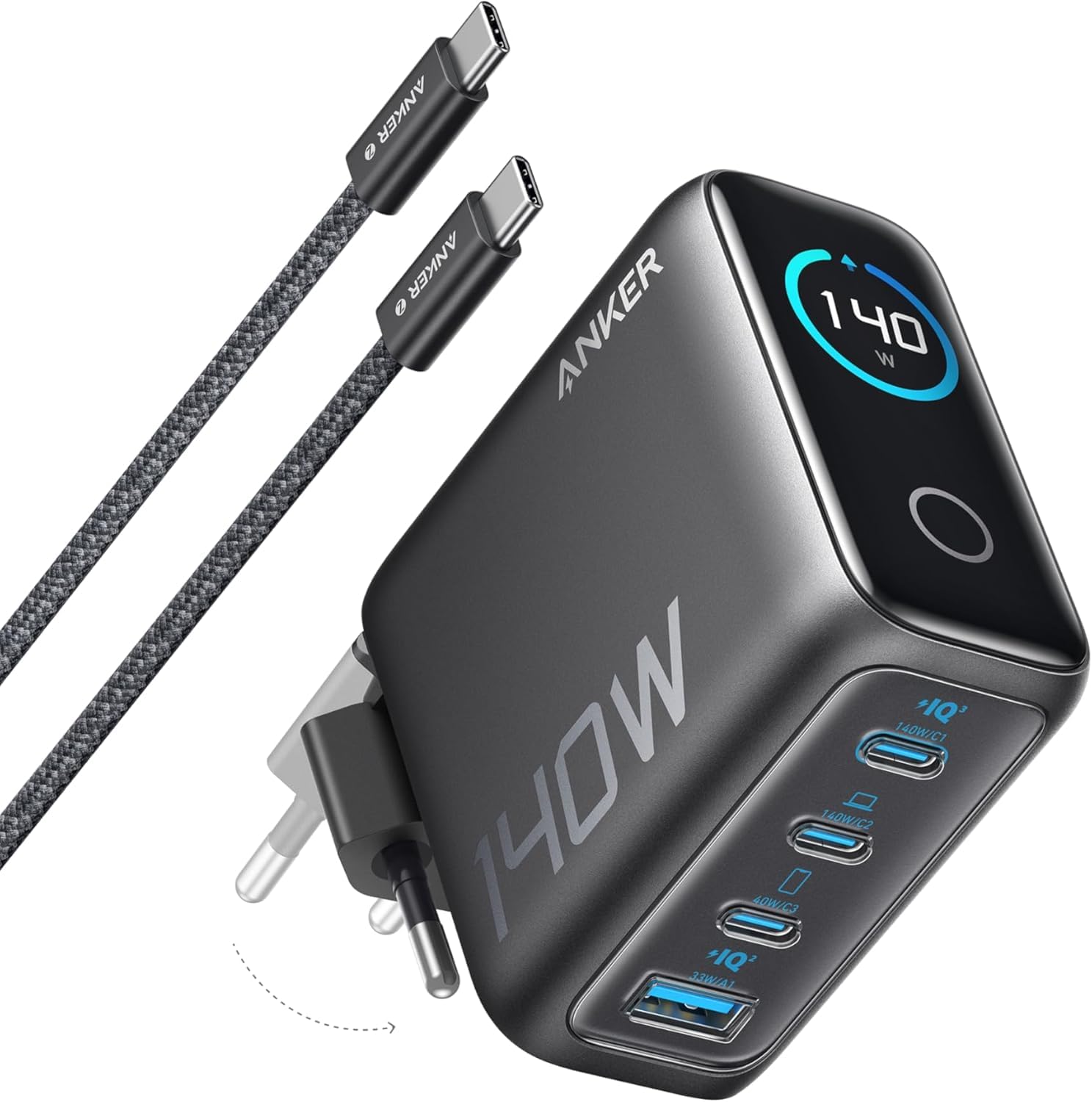 anker-chargeur-usb-c-140w-4-ports-gan-avec-cran-tactile-s-rie-zolo image 1