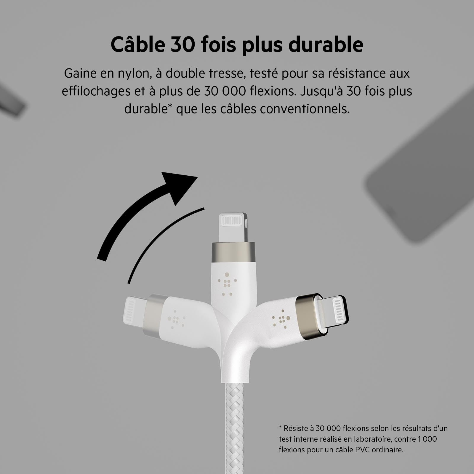 belkin-boostcharge-pro-flex-c-ble-usb-a-vers-lightning-3-m-blanc-mfi image 3