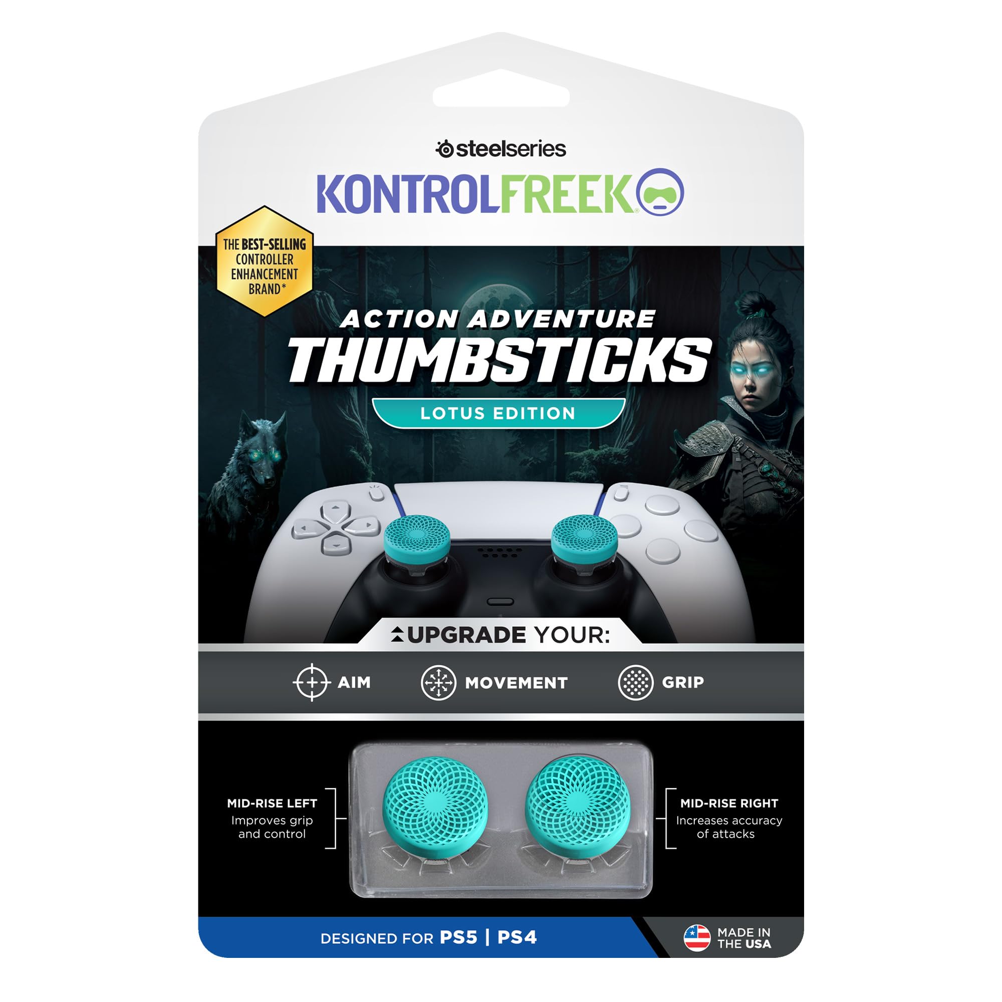 kontrolfreek-lotus-grips-turquoise-2-rehausseurs-joystick-mid-rise-ps5-ps4 image 6