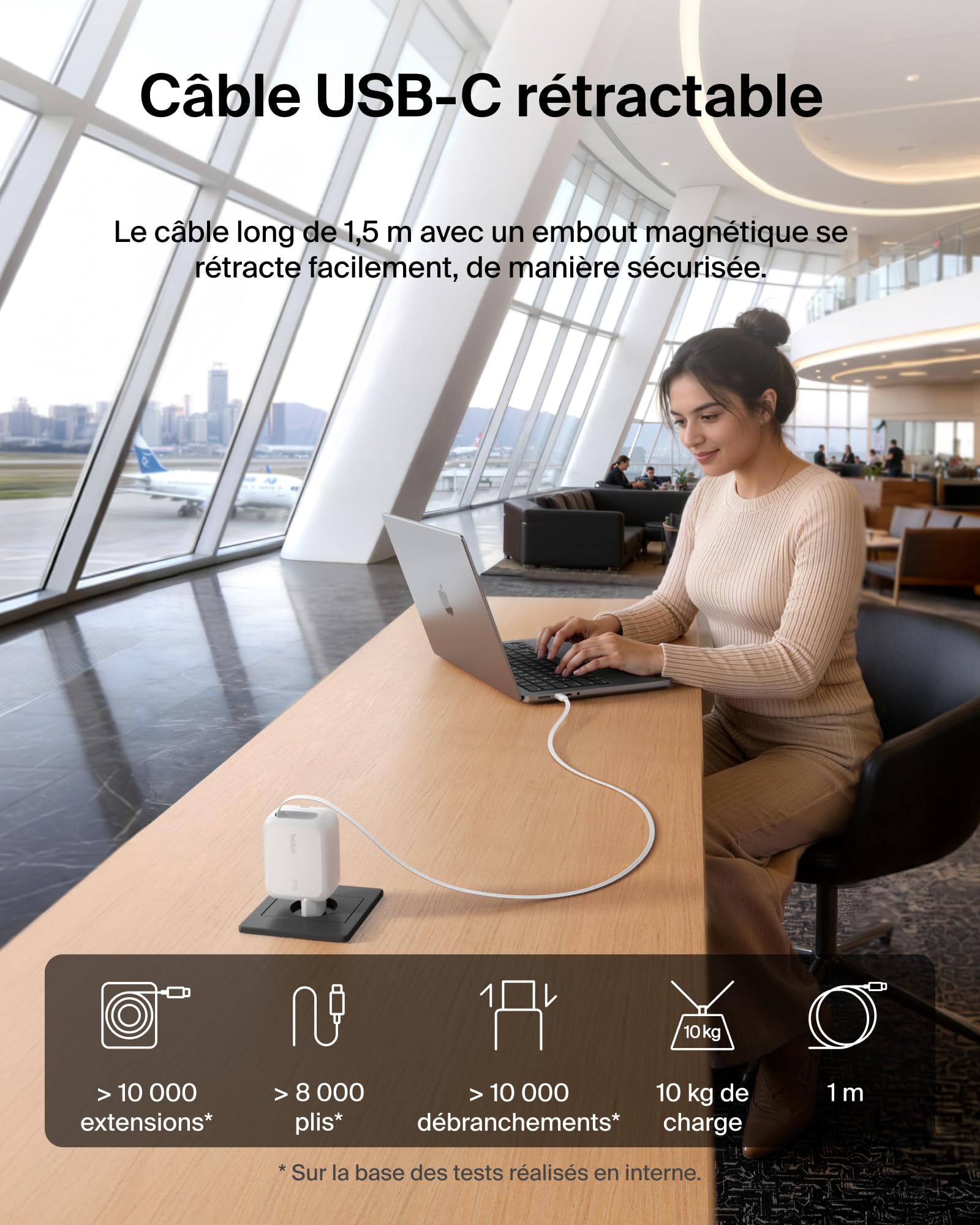belkin-ultracharge-chargeur-usb-c-gan-45-w-avec-c-ble-r-tractable-80-cm image 3