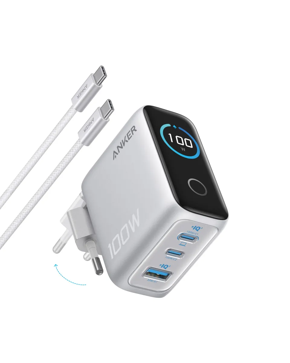 anker-chargeur-usb-c-100w-3-ports-gan-avec-cran-intelligent-tactile image 1