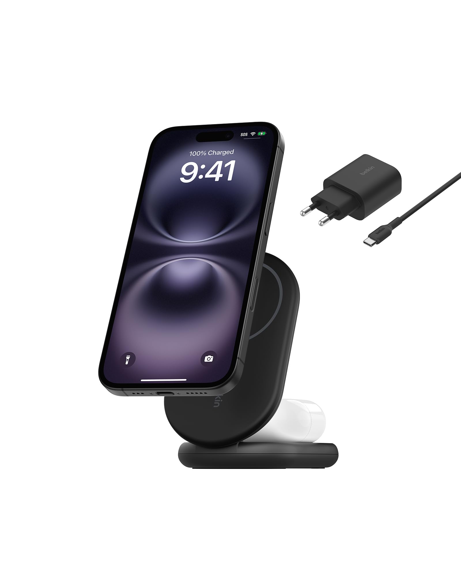 belkin-boostcharge-socle-de-recharge-2-en-1-pliable-qi2-15w-magsafe-iphone-airpo image 1