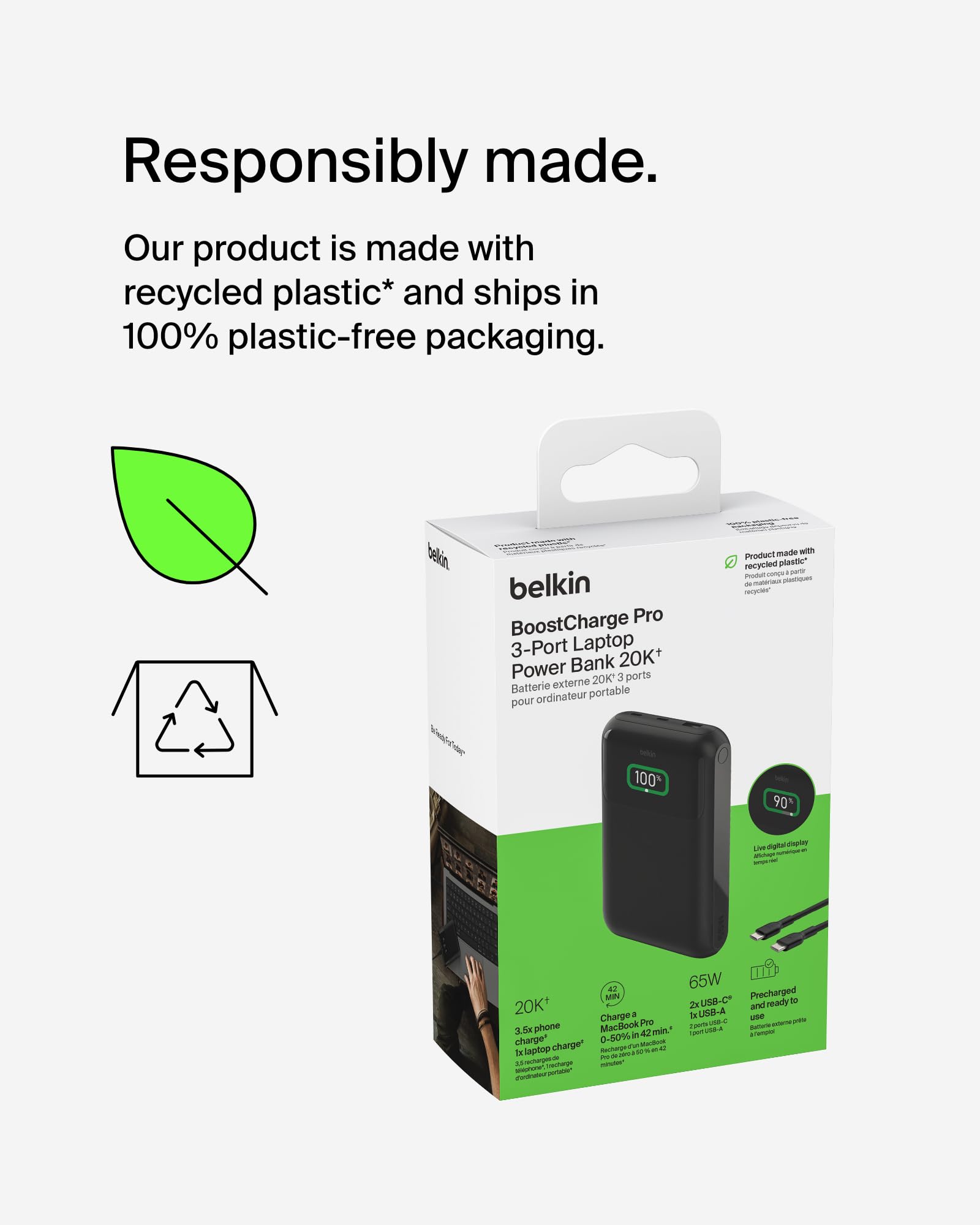 belkin-boostcharge-batterie-externe-20000mah-65w-3-ports-usb-c-usb-a-pour-macboo image 6