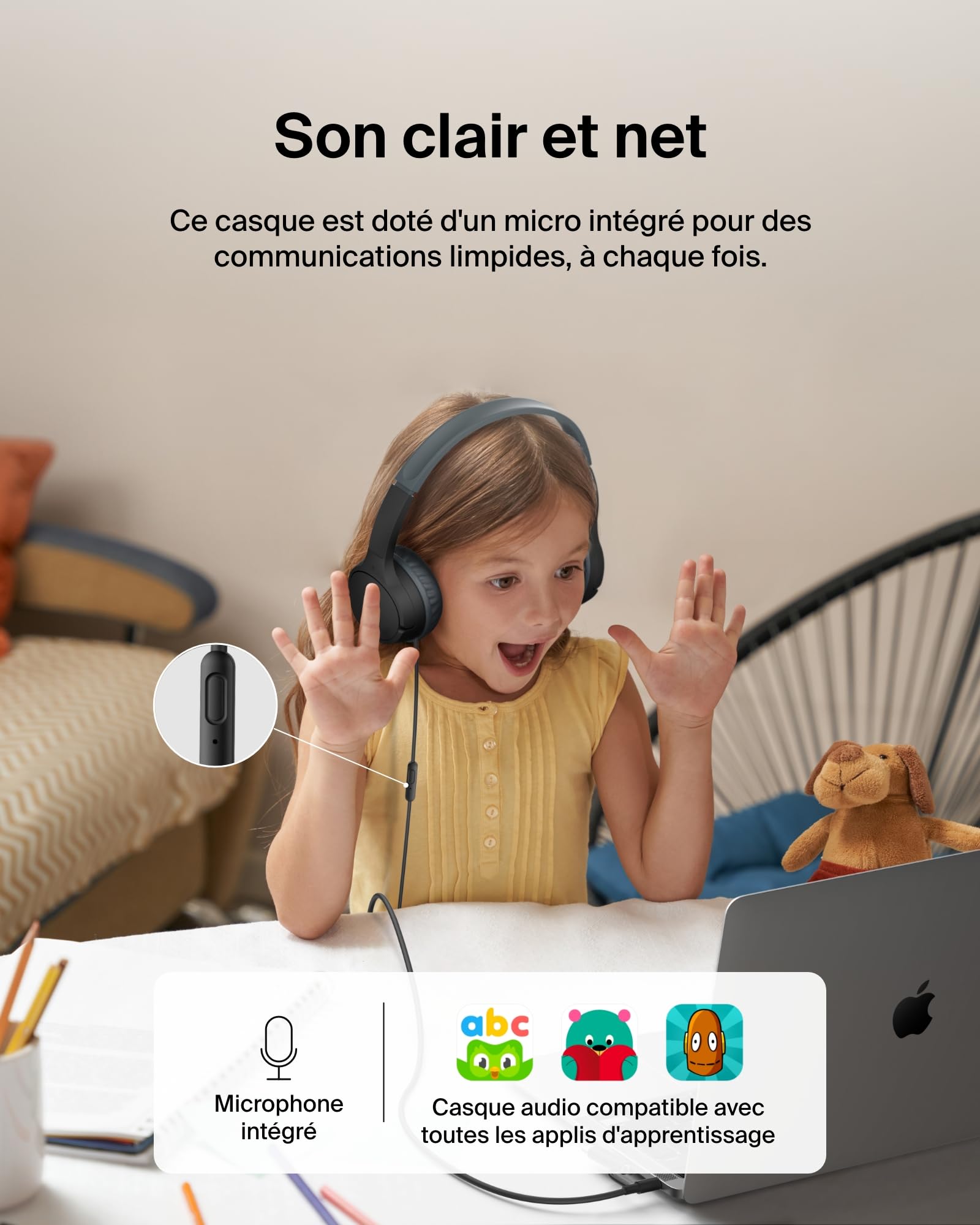 belkin-soundform-mini-casque-enfant-filaire-usb-c-jack-3-5-mm-noir-85-db image 4