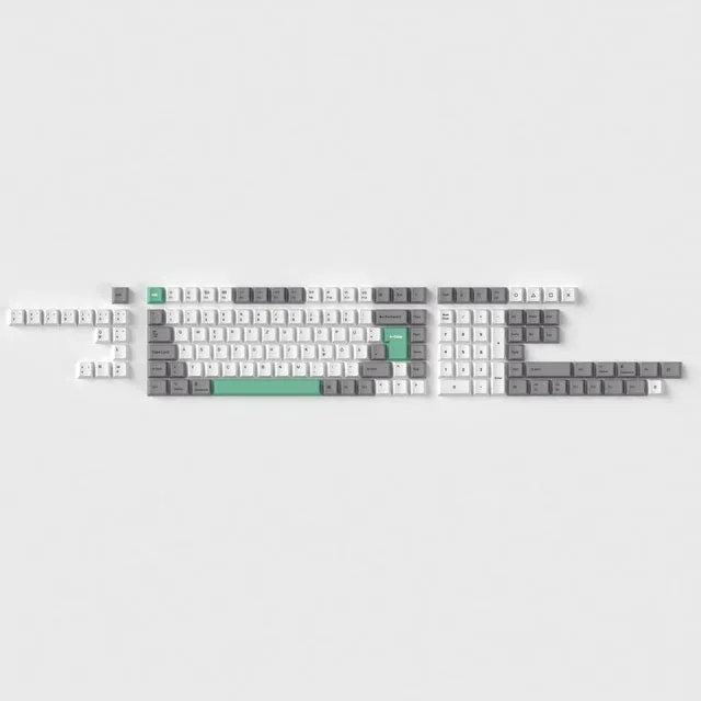 keychron-set-de-keycaps-iso-cherry-dye-sub-pbt-full-set-gris-blanc-menthe image 1