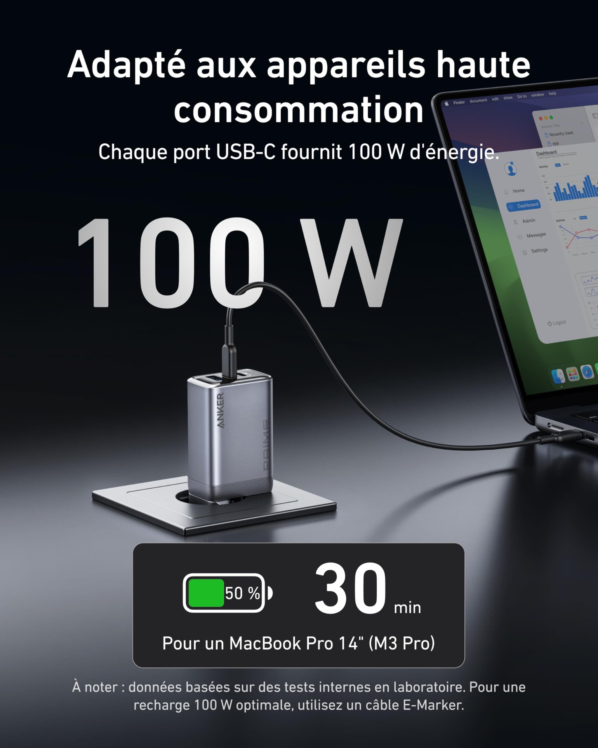 anker-prime-chargeur-usb-c-100w-gan-3-ports-pliable-macbook-iphone image 3