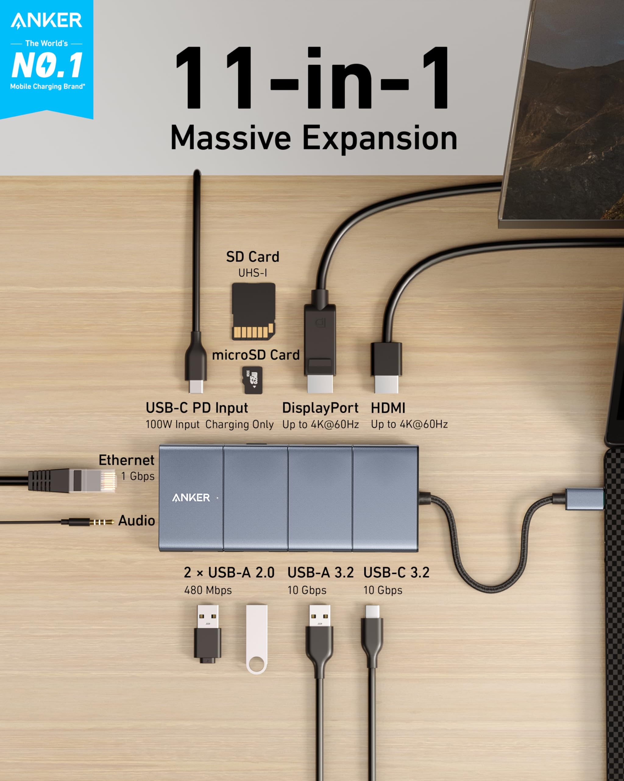 anker-565-hub-usb-c-11-en-1-station-d-accueil-hdmi-4k-displayport-pd-100w image 2