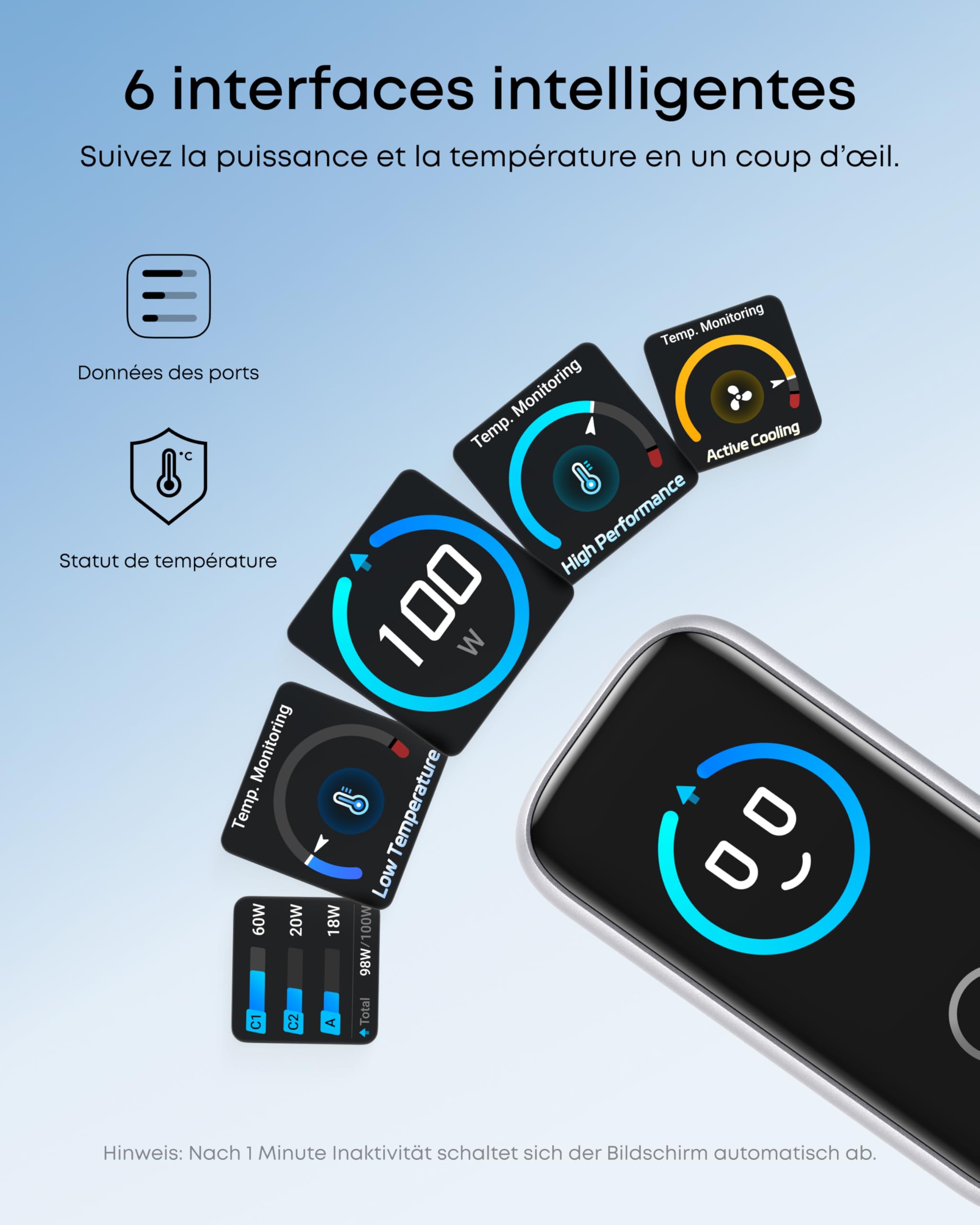 anker-chargeur-usb-c-100w-3-ports-gan-avec-cran-intelligent-tactile image 3