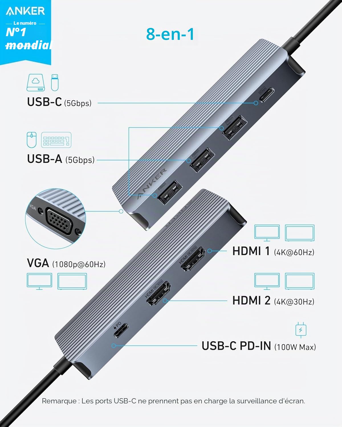 anker-hub-usb-c-8-en-1-triple-display-2x-hdmi-4k-vga-1080p image 2