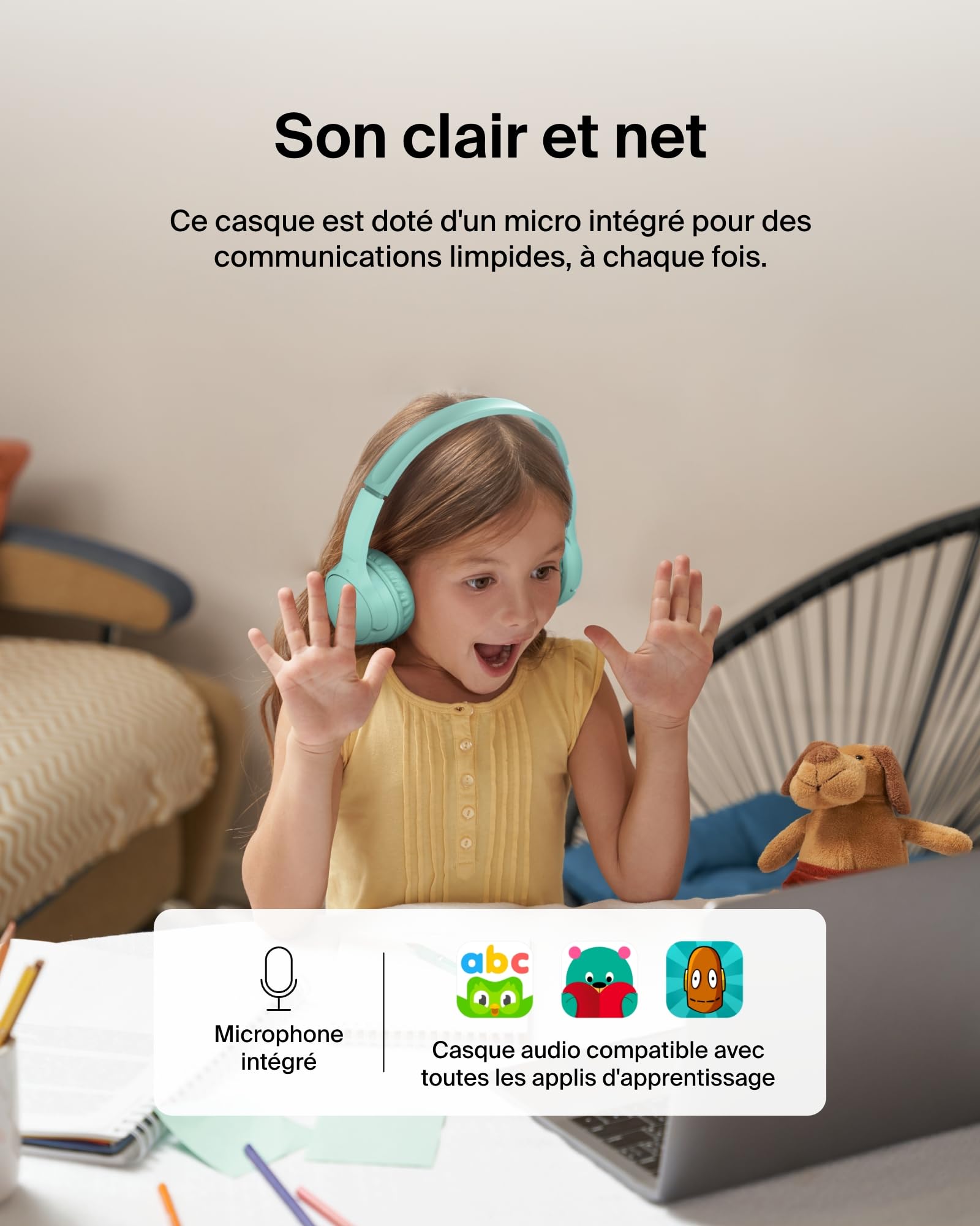belkin-soundform-mini-casque-enfant-bluetooth-sans-fil-vert image 6