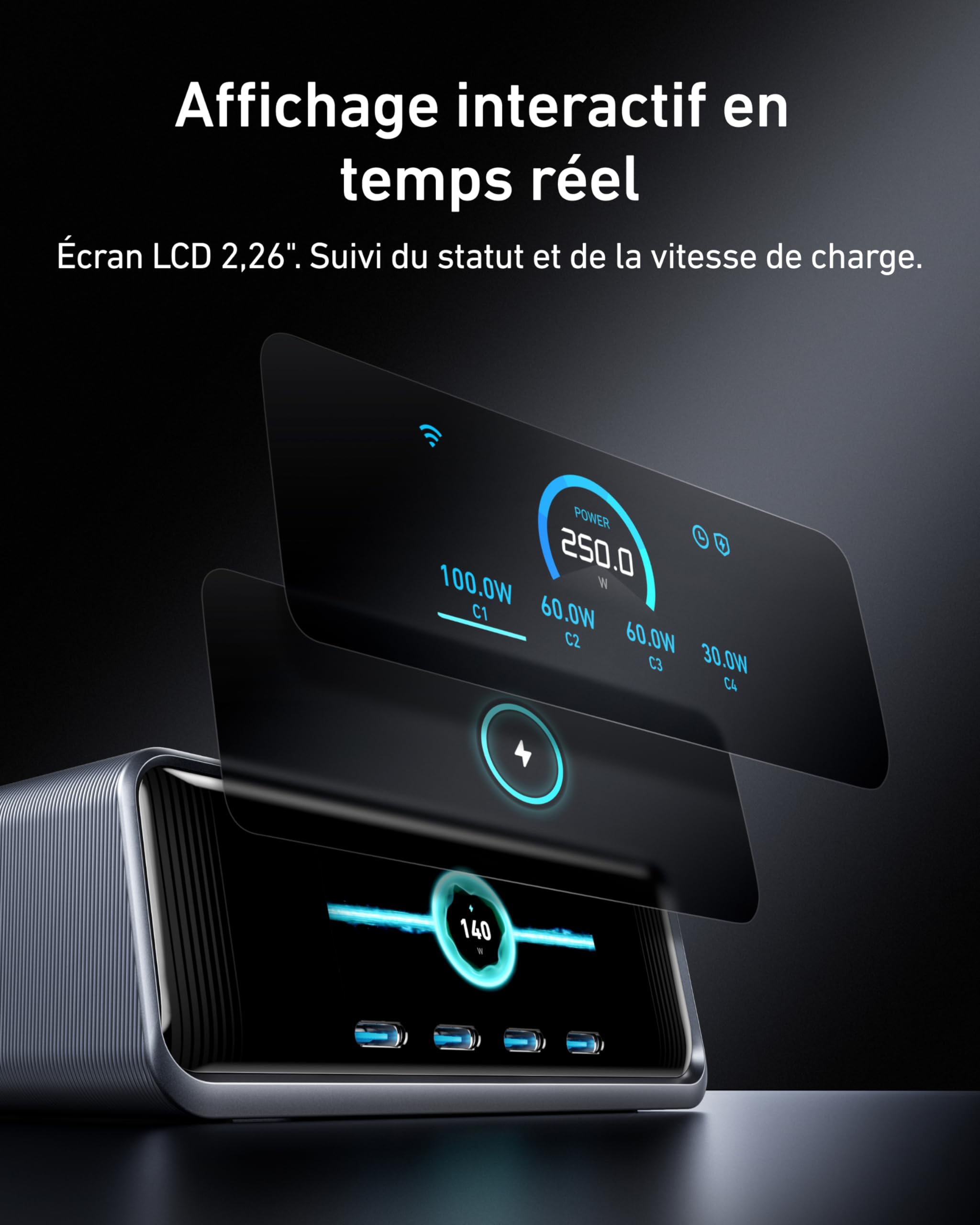 anker-prime-chargeur-usb-c-250w-6-ports-gan-cran-lcd image 4