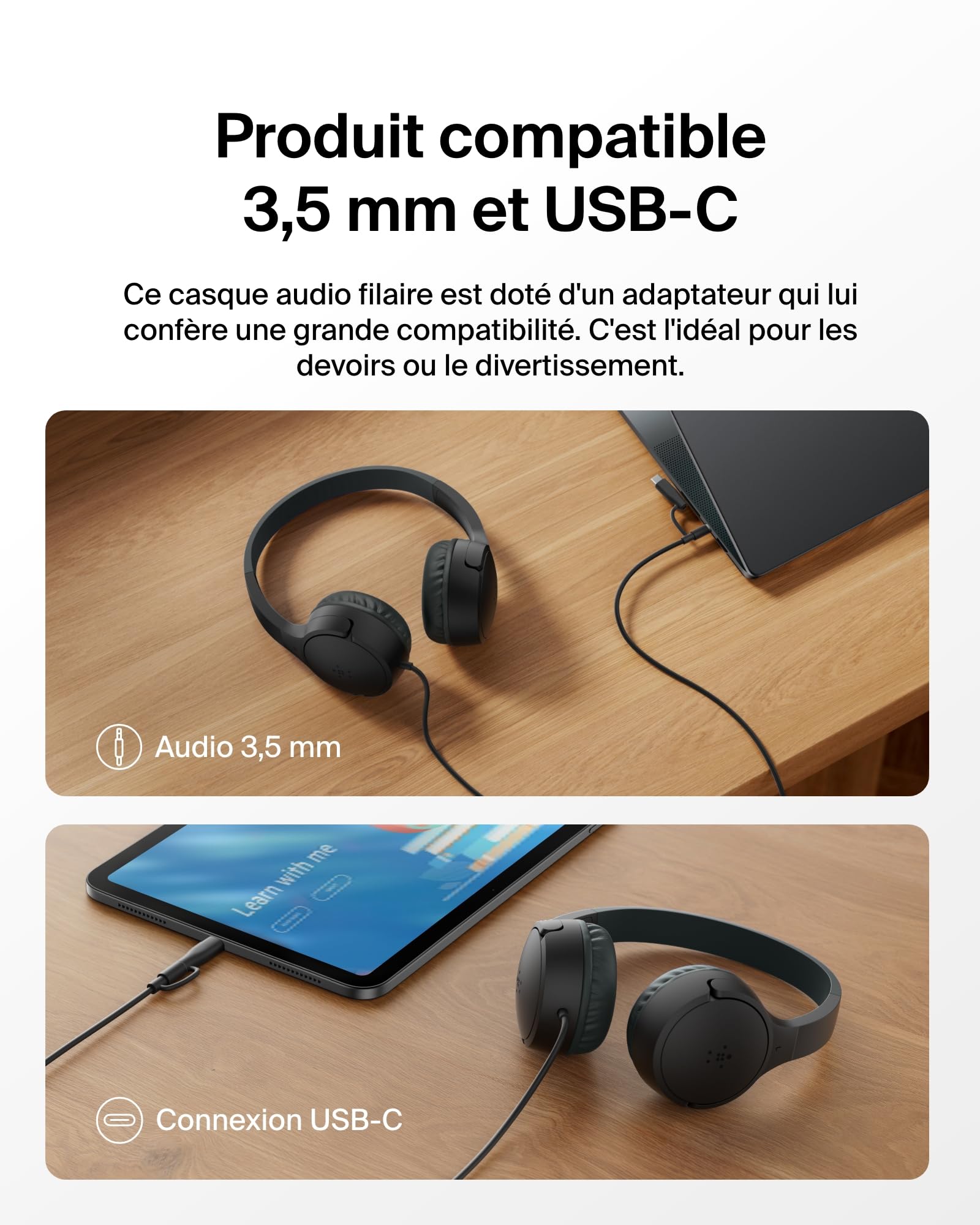 belkin-soundform-mini-casque-enfant-filaire-usb-c-jack-3-5-mm-noir-85-db image 3
