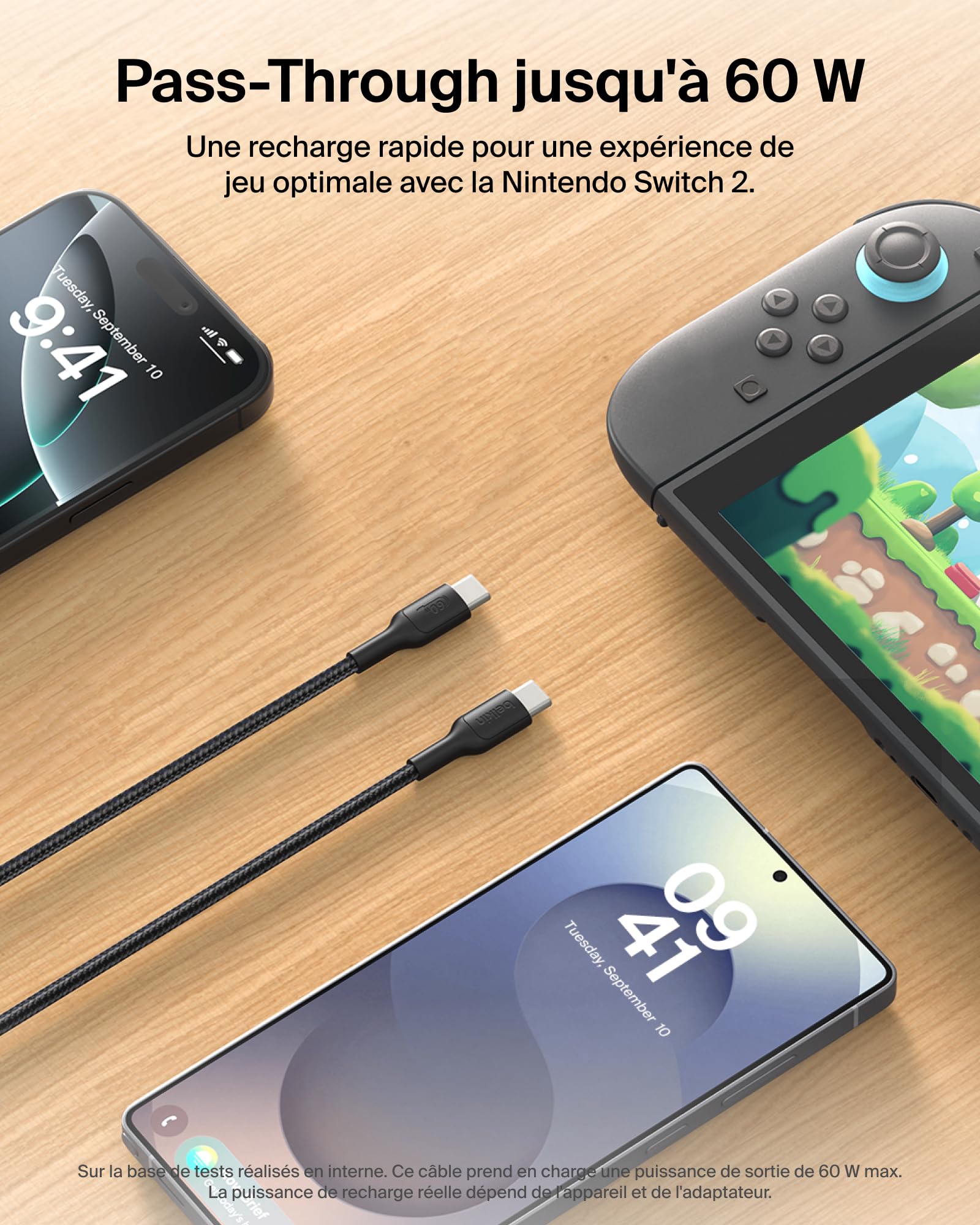 belkin-gaming-c-ble-usb-c-vers-usb-c-60w-2-m-tress-noir image 3