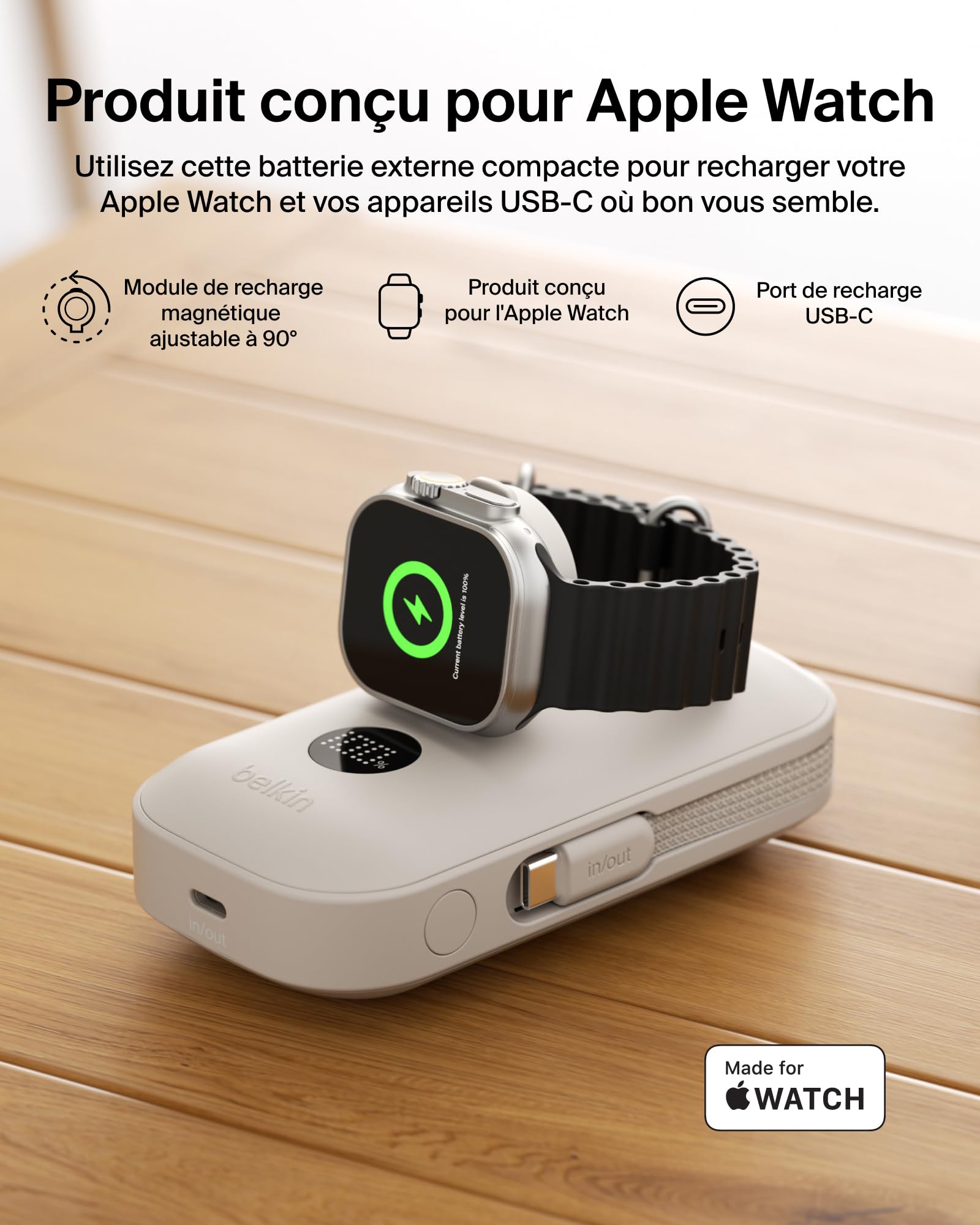 belkin-boostcharge-pro-batterie-externe-10000mah-45w-apple-watch-usb-c-beige image 2