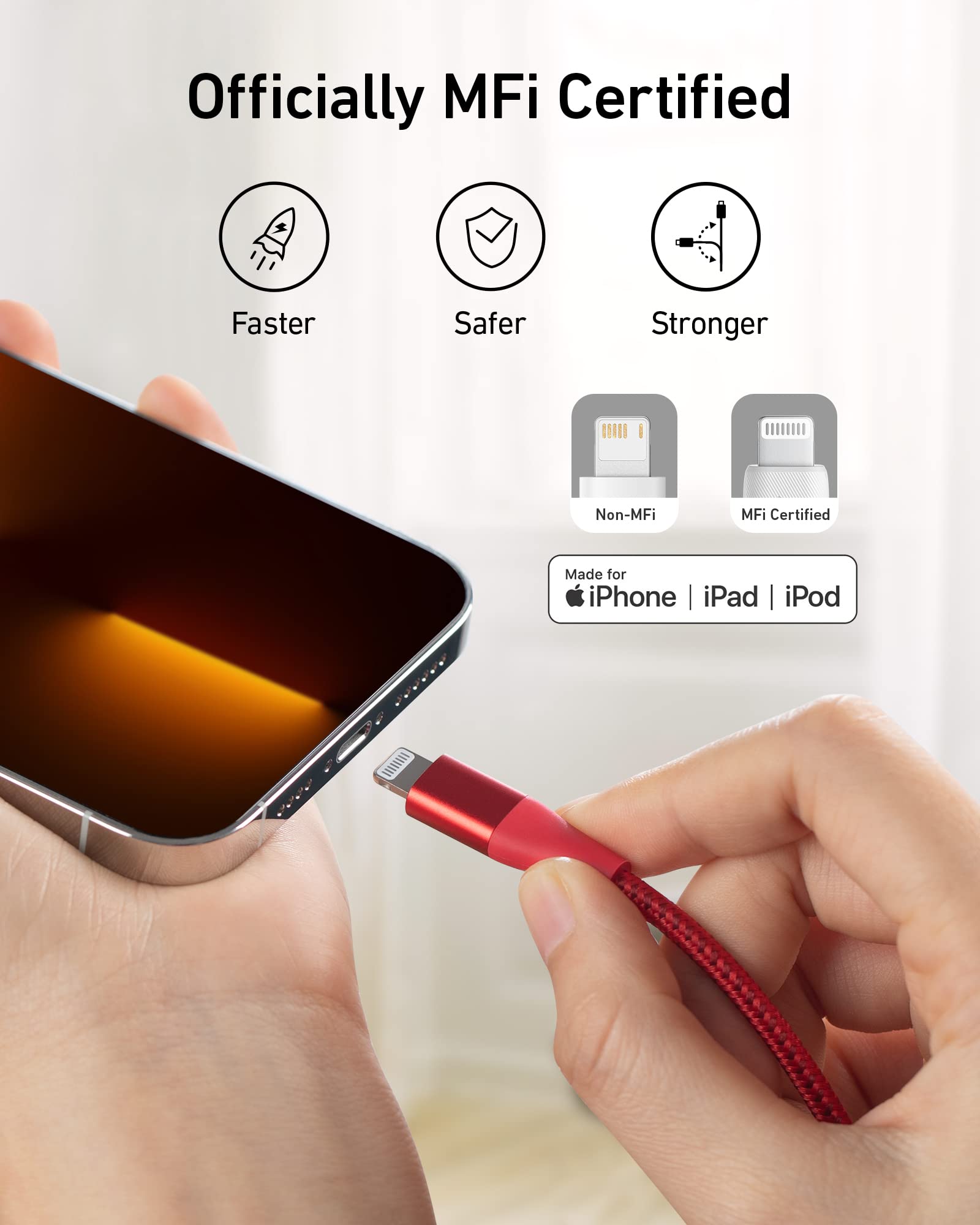 anker-551-powerline-c-ble-usb-a-vers-lightning-3-m-rouge-certifi-mfi-iphone image 3