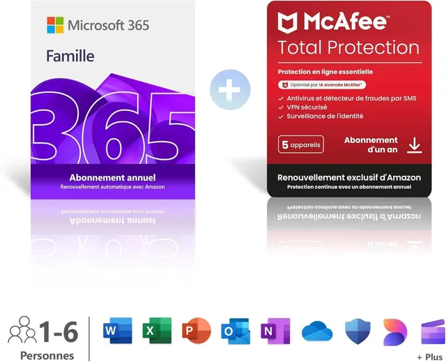 microsoft-365-famille-6-utilisateurs-12-mois-mcafee-total-protection image 1