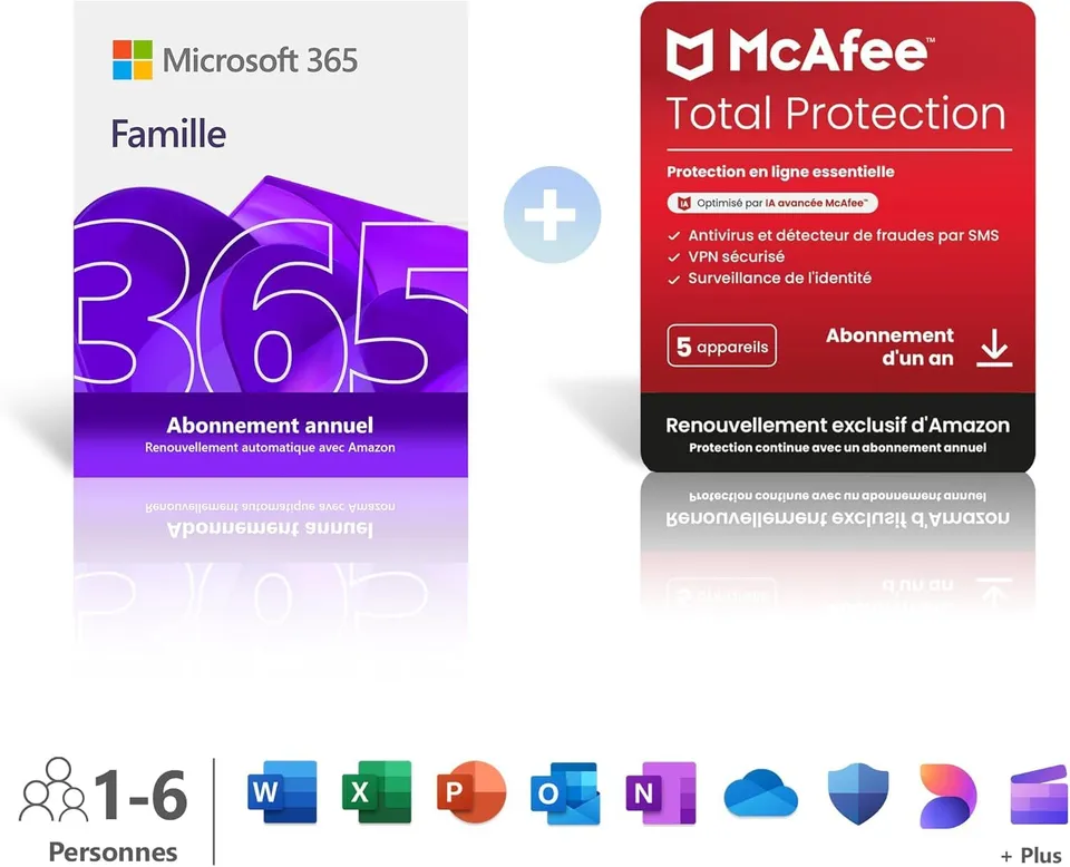 microsoft-365-famille-6-utilisateurs-12-mois-mcafee-total-protection image 1