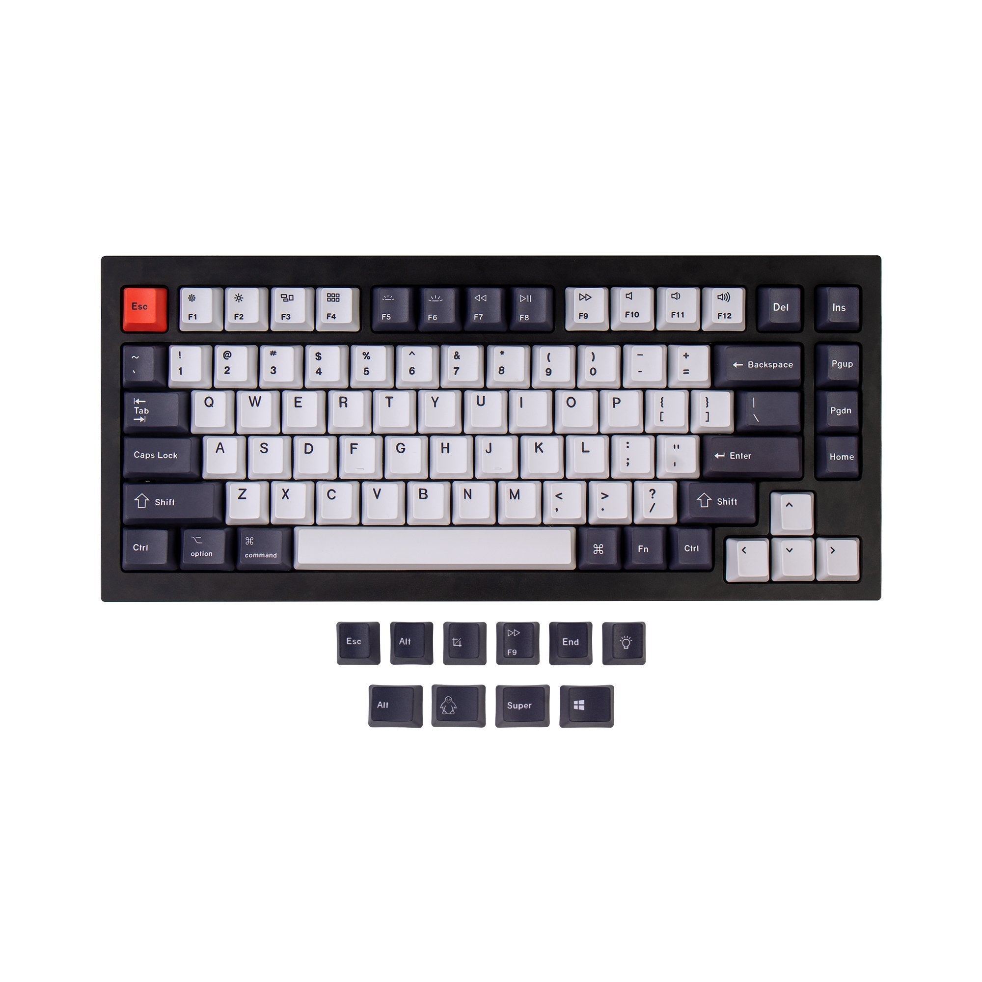 keychron-set-de-keycaps-oem-pbt-dye-sub-noir-bleut-et-blanc image 3