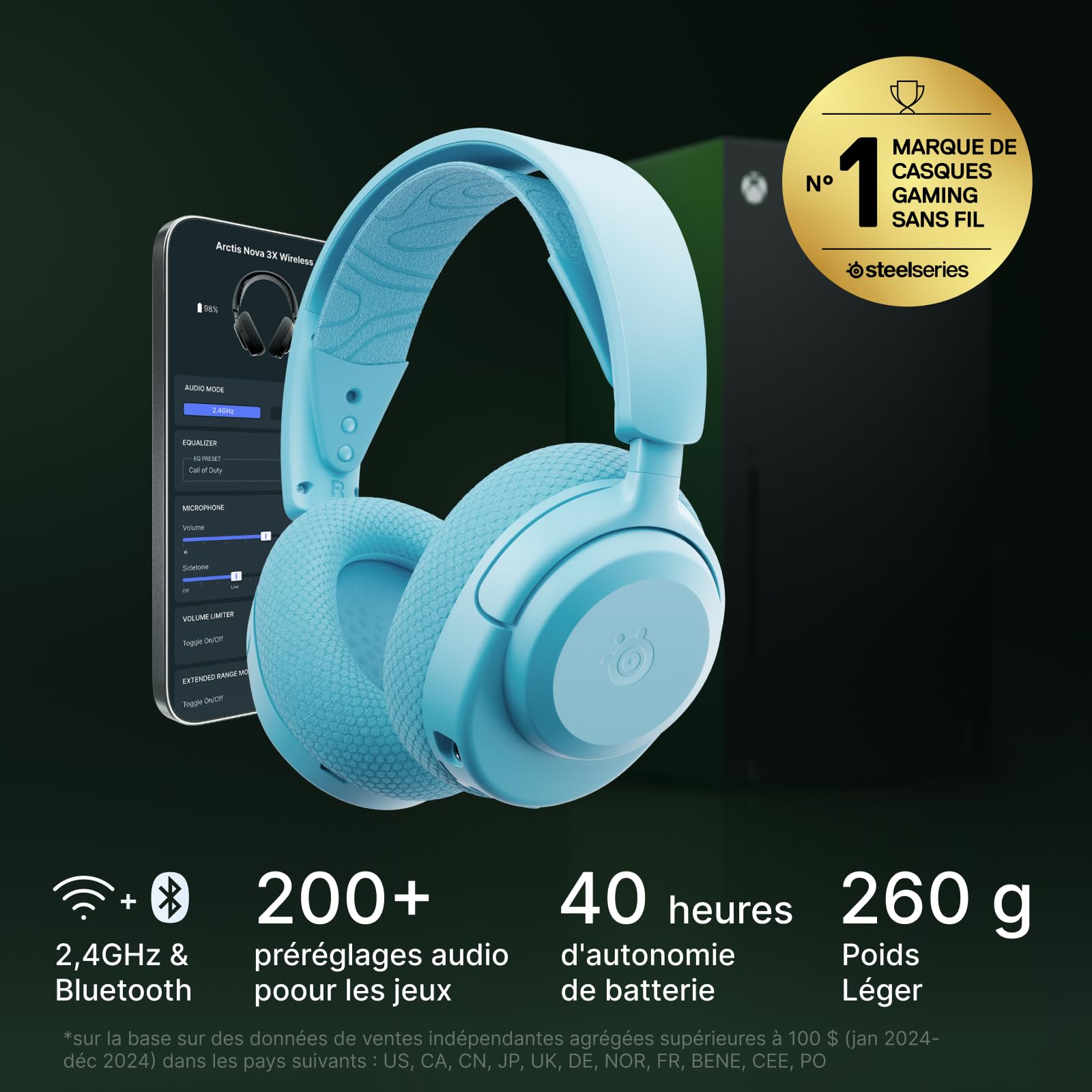 steelseries-arctis-nova-3x-wireless-casque-gaming-2-4ghz-bluetooth-40h-aqua image 2