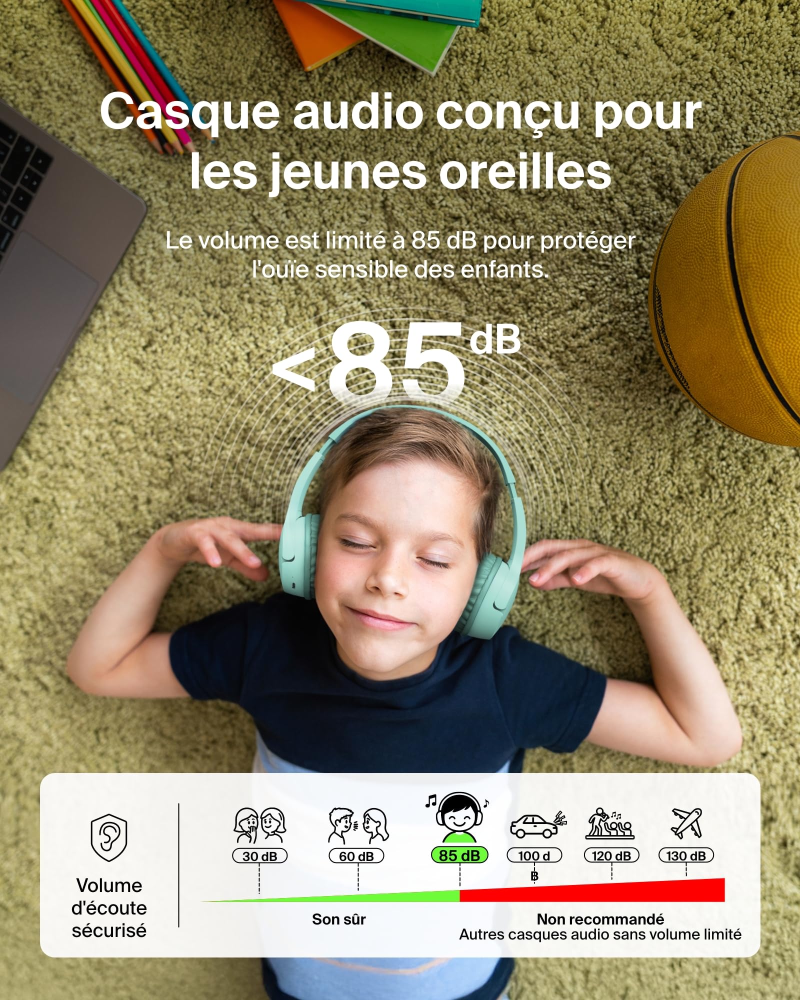 belkin-soundform-mini-casque-enfant-bluetooth-sans-fil-vert image 3