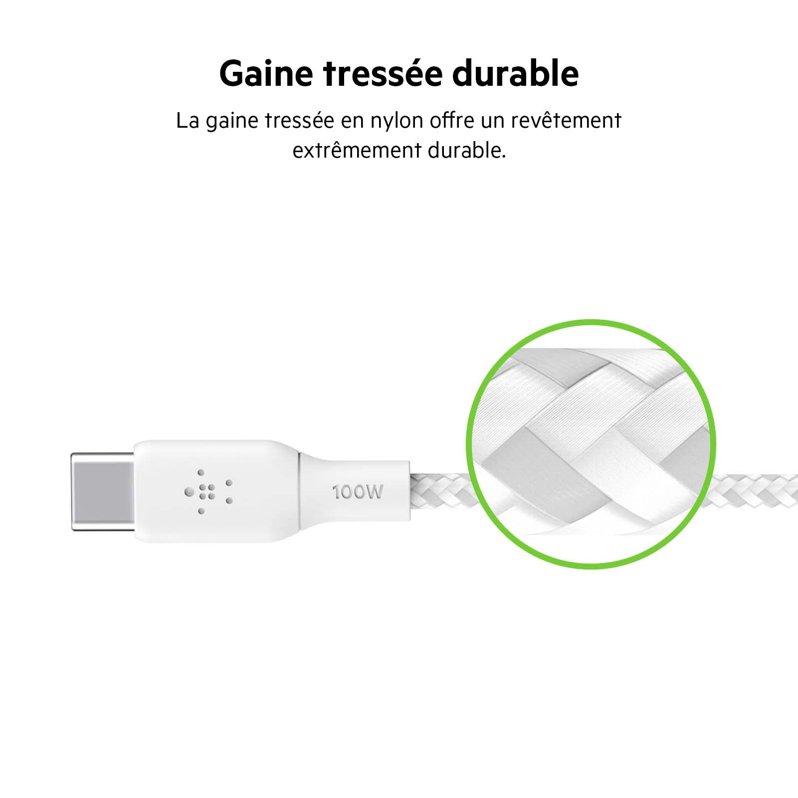 belkin-c-ble-usb-c-vers-usb-c-100-w-tress-nylon-3-m-blanc image 4