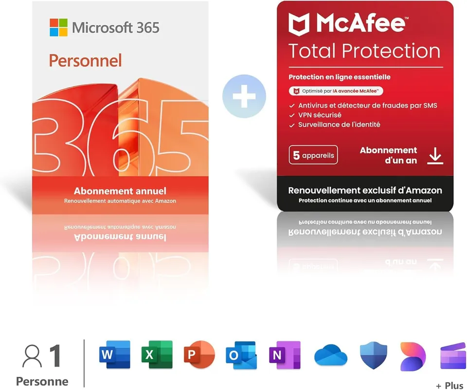 microsoft-365-personnel-12-mois-1-utilisateur-mcafee-total-protection-6-appareil image 1