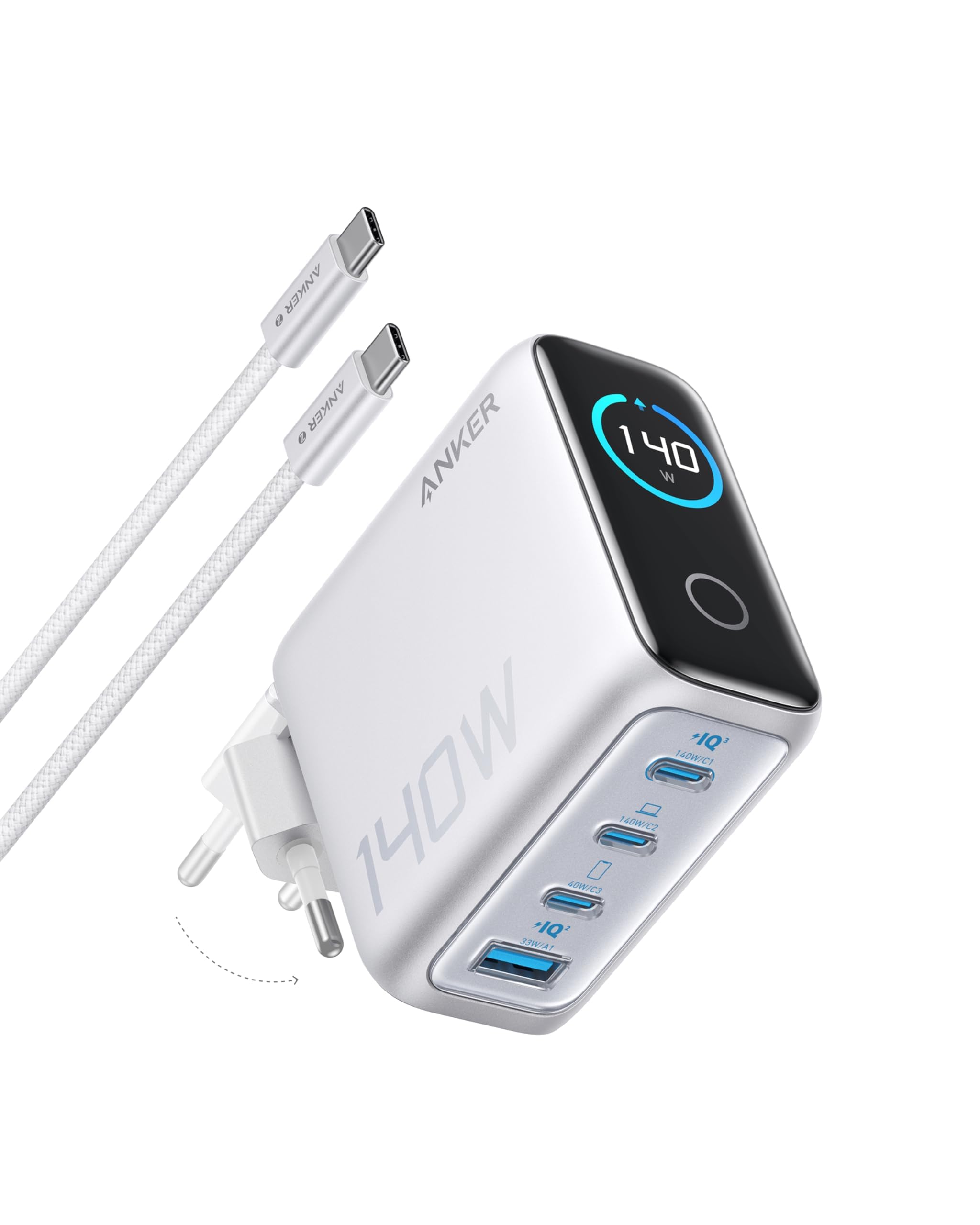 anker-chargeur-usb-c-140w-4-ports-gan-avec-cran-tactile-s-rie-zolo image 7