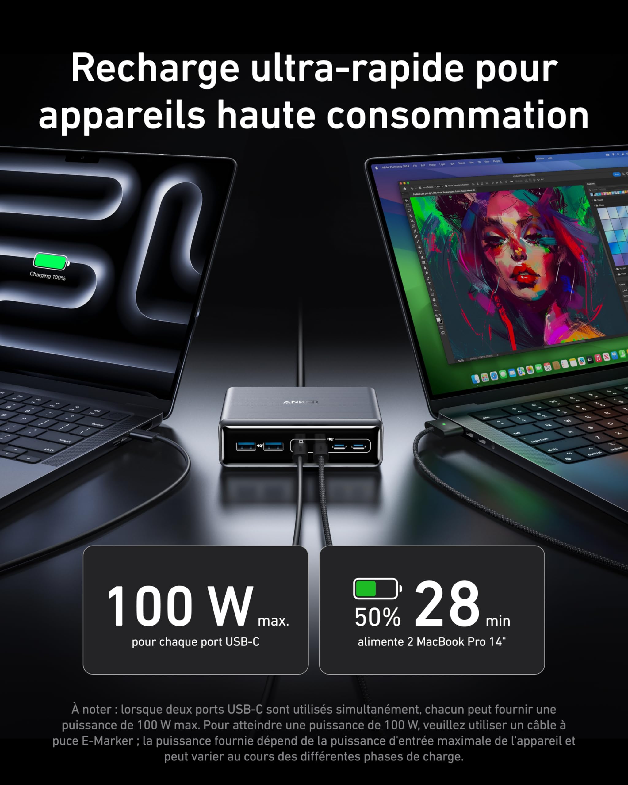 anker-prime-chargeur-usb-c-gan-200w-station-bureau-6-ports-pd image 2
