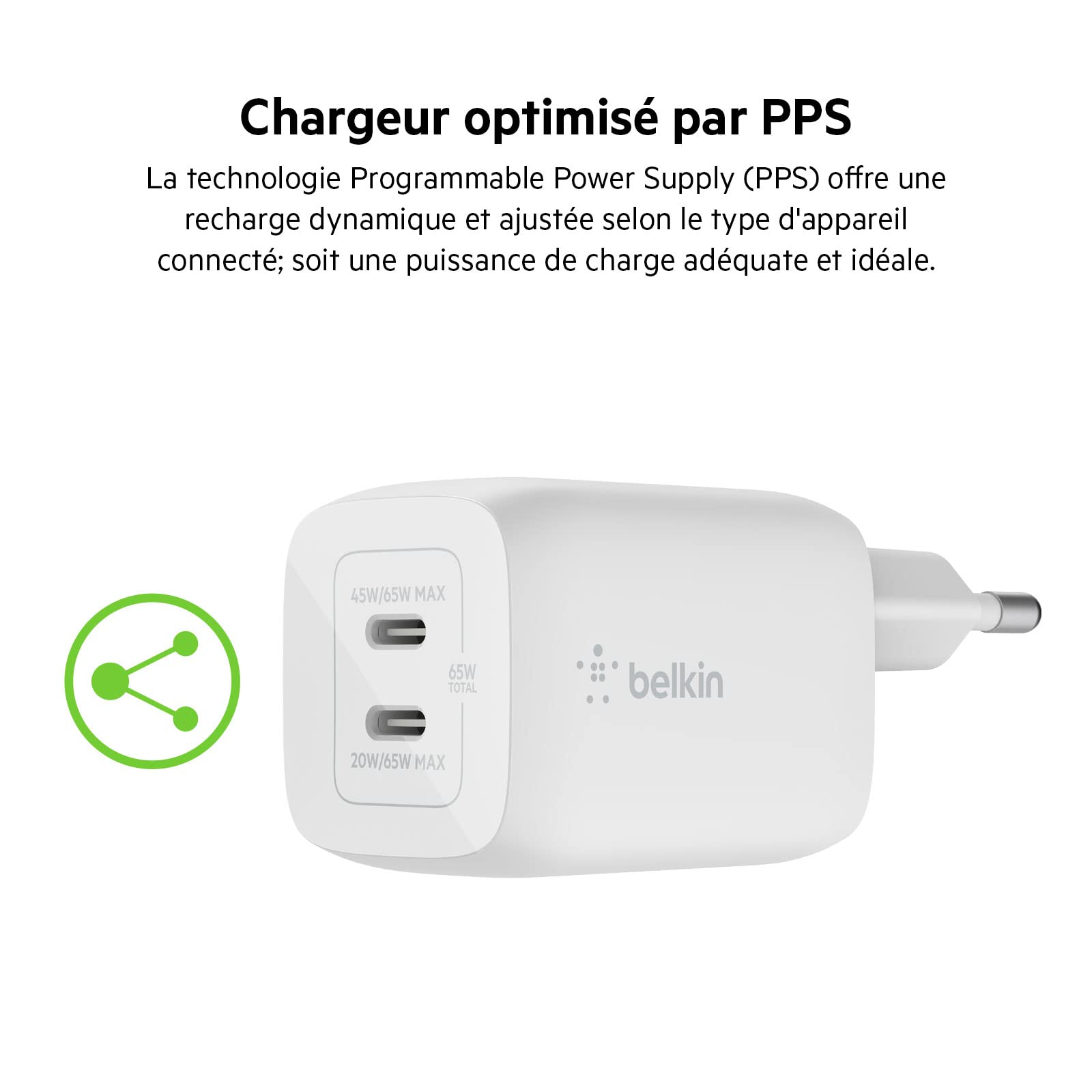 belkin-boostcharge-pro-adaptateur-secteur-gan-65w-2x-usb-c-pd-3-0-pps image 6