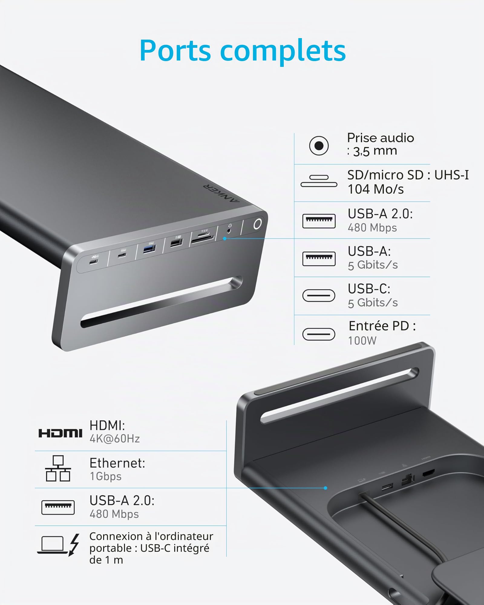 anker-hub-usb-c-10-en-1-support-moniteur-aluminium-100w-pd-hdmi-4k-60hz image 3