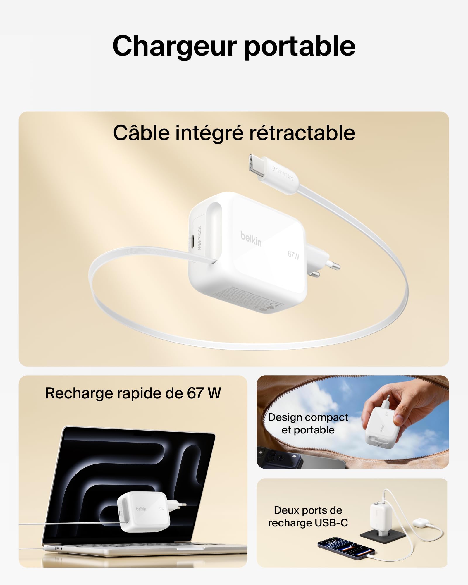 belkin-ultracharge-chargeur-usb-c-gan-45-w-avec-c-ble-r-tractable-80-cm image 2